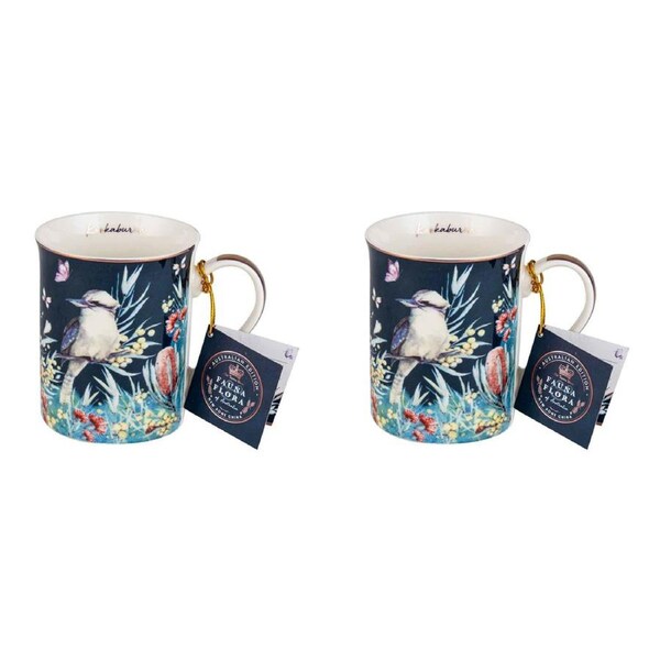 2x Australian Flora Kookaburra 360ml Coffee Mug New Bone China Cup w/ Handle