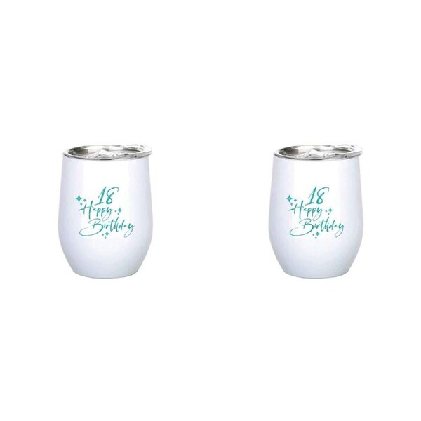 2x 18th Birthday 360ml S/S Vacuum Insulated Tumbler Double Walled Drink Mug Teal
