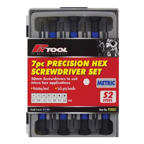 Precision Hex Screwdriver 7pc Set 0.7 - 3.0mm Metric