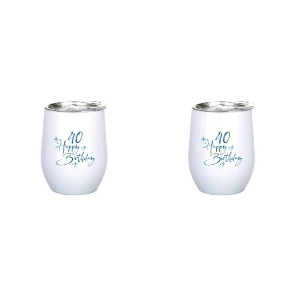 2x 40th Birthday 360ml S/S Vacuum Insulated Tumbler Double Walled Drink Mug Blue