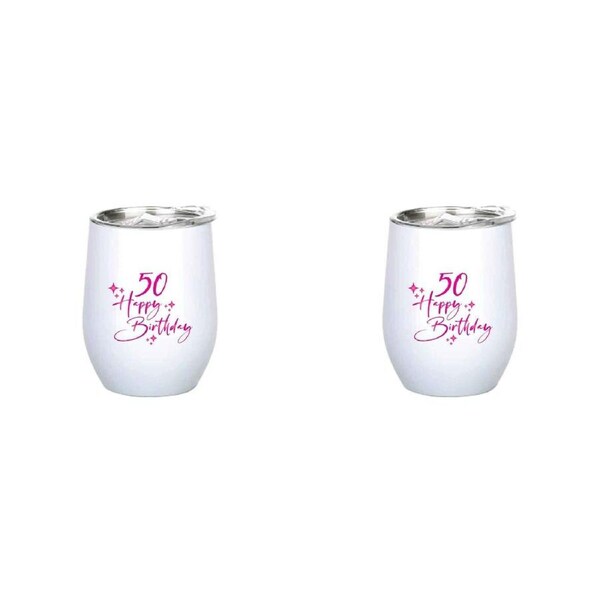 2x 50th Birthday 360ml S/S Vacuum Insulated Tumbler Double Walled Drink Mug Pink