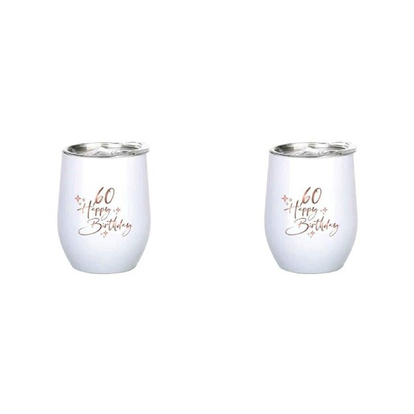 2x 60th Birthday 360ml S/S Vacuum Insulated Tumbler Double Walled Mug Rose Gold