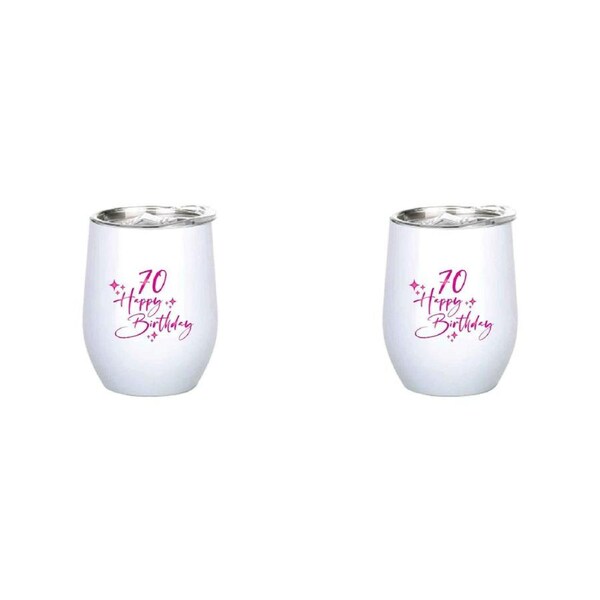 2x 70th Birthday 360ml S/S Vacuum Insulated Tumbler Double Walled Drink Mug Pink