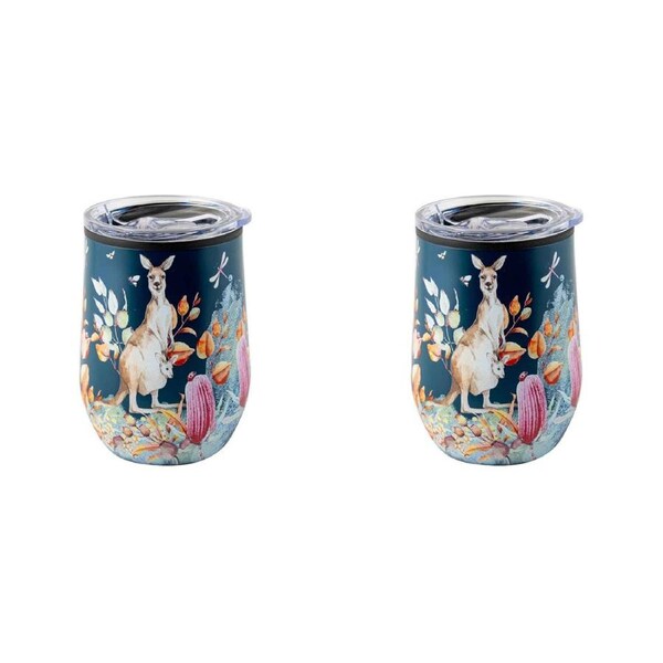 2x Australian Flora Kangaroo 360ml S/S Vacuum Insulated Tumbler Double Walled