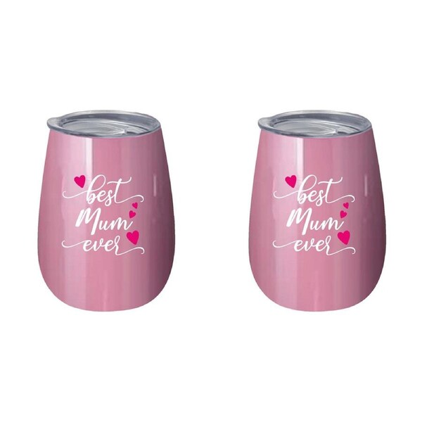 2x Best Mum Ever 360ml S/S Vacuum Insulated Tumbler Cup Double Walled Drink Mug