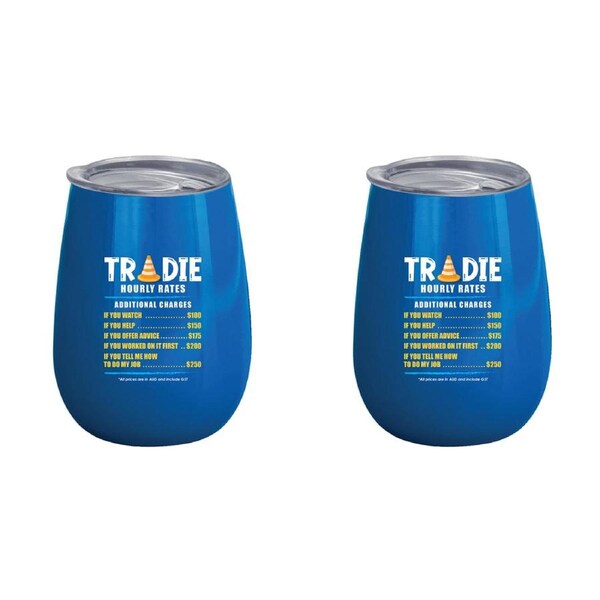 2x Tradie Hour Rates 360ml S/S Vacuum Insulated Tumbler Double Walled Drink Mug