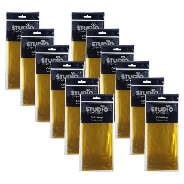 24pc Studio Gift Wrapping Cello Wrap 50x70cm Yellow Decoration Present Decor
