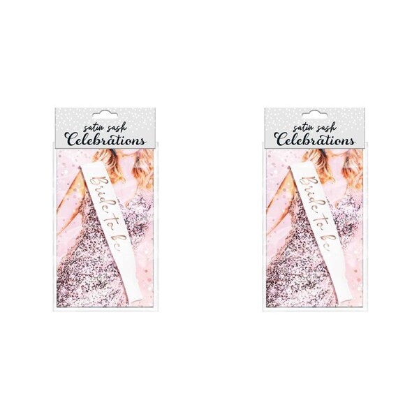 2PK Bride To Be Party Novelty Gift Women's Satin Sash White w/ Rose Gold Text