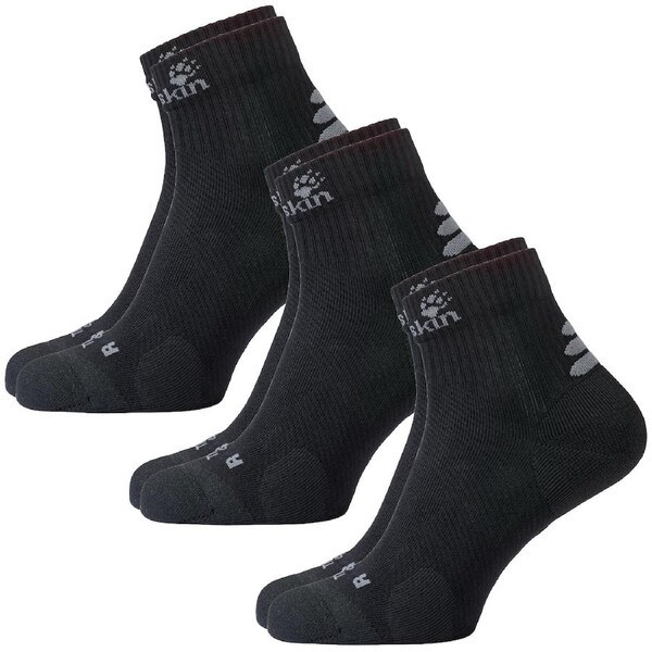 3x Jack Wolfskin Ankle Socks Travel Organic Cotton Mid Cut Hiking Trekking Black / 35-37