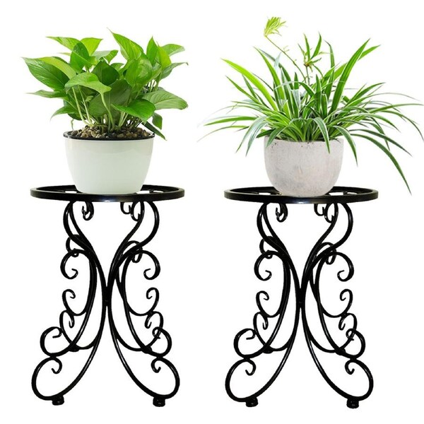 DelSol Metal Plant Stand Heavy Duty Iron Corner Potted Flower Stand,Plants Shelf, Planter Holder Indoor Outdoor,Art Decor for Garden Black