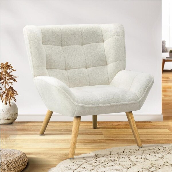 Oikiture Armchair Accent Chairs Sofa Sherpa Upholstered Tub Chair White