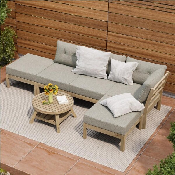Livsip Outdoor Lounge Sofa Set 6 Piece Garden Furniture Dining Table Chairs