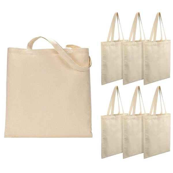 6 Pack Economical 38x45cm Blank Cotton Tote Bags, Lightweight Medium Reusable Grocery Shopping Canvas Bag,Suitable for DIY, Advertising,Gift, Activity