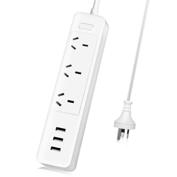 Rectangle Power Strip 3-Outlet Surge Protector, Smart 3 USB Ports, 1.8M Power Cord,2500W/2.4A Power Board Extension Cord with Power Switch Home,Travel
