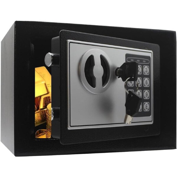 Steel Money Box with Keys and Pass Code for Home Office Hotel Business Use, Electronic Digital Keypad Mini Small Security Safe Box for Cash Hidden