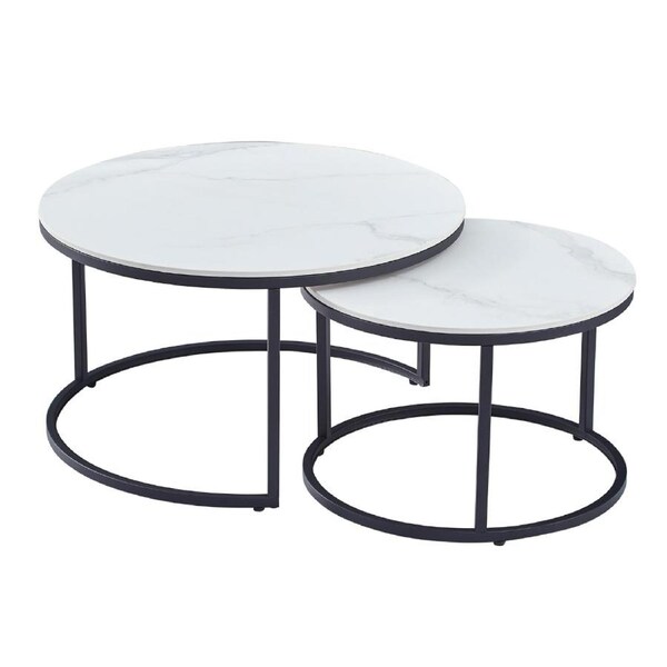 Raimon Furniture Capri Round Coffee Table Set Snow White Ceramic