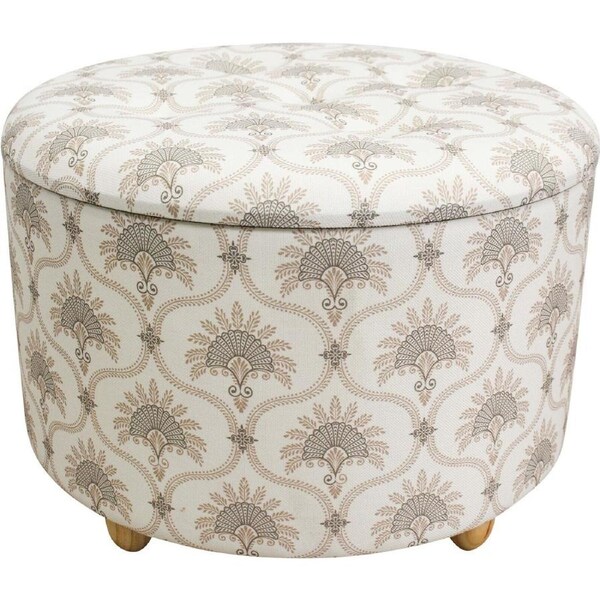 LVD 61cm Wood/Linen Storage Ottoman Round Seat/Organiser Home Furniture Bermuda