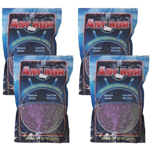 4x Anchor Painted Coloured Tank Safe Aquarium Pebbles Gravel 2 kg - Purple