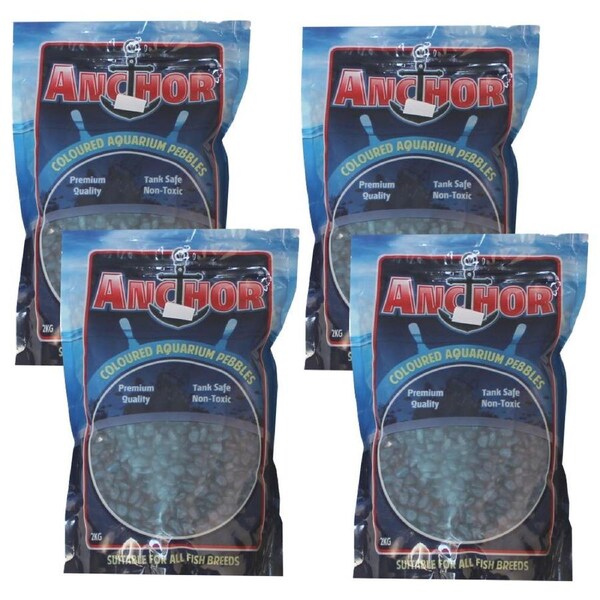 4x Anchor Painted Coloured Tank Safe Aquarium Pebbles Gravel 2 kg - Light Blue