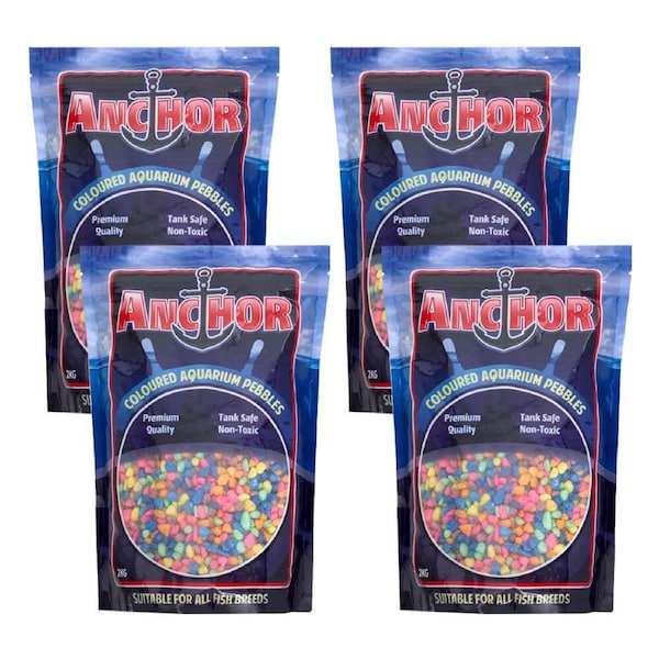 4x Anchor Painted Coloured Tank Safe Aquarium Pebbles Gravel 2 kg - Multi-Colour