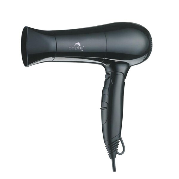 Dolphy Foldable Hair Dryer 2000W - Black ABS, Hot & Cold Air, Wall Mount with Quiet Operation, Compact Travel-Friendly Hair Dryer for Home & Hotel