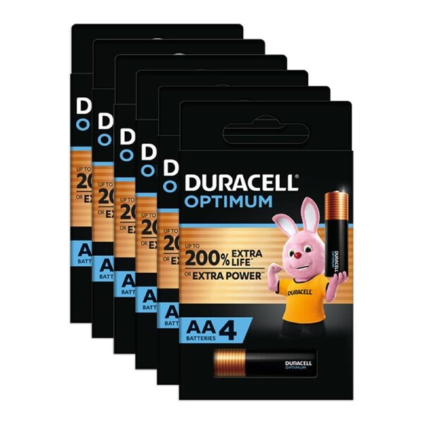 6x 4pc Duracell Optimum Alkaline AA Size Battery Pack Single Use Batteries