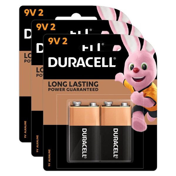3x 2pc Duracell Coppertop 9V Alkaline Battery Pack Single Use Batteries