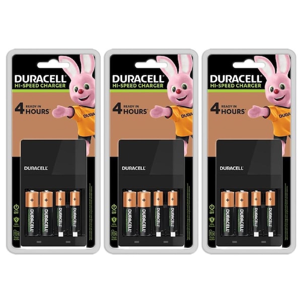 3x Duracell Hi-Speed NiMH 4 Slot Battery Charger For AA/AAA Rechargeable Battery
