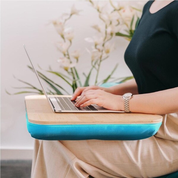 Portable Bamboo Laptop PC Table Lap Tray Workstation - Blue