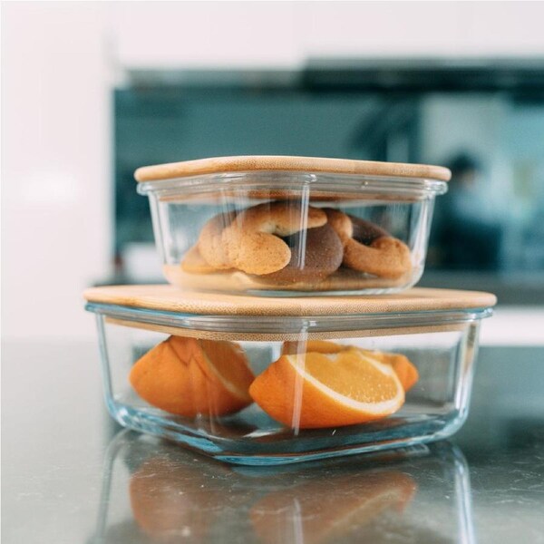 2pc Bamboo Cover Food Container Medium and Large