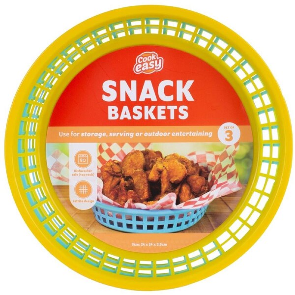 Cook Easy Set of 3 Round Plastic Snack Baskets