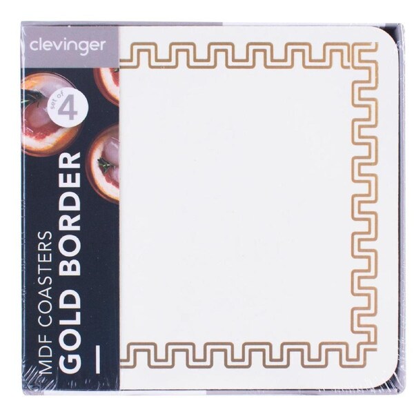 Clevinger Set of 4 MDF Coasters Gold Border