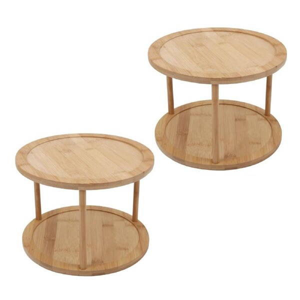 Bamboo Lazy Susan Turntable for Cabinet 2-Tier 360 Degree Rotating x2