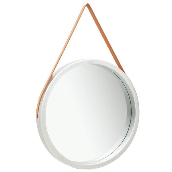 Round Shaped Glass Wall Mirror with Strap Hanging Belt Bathroom Makeup Mirror