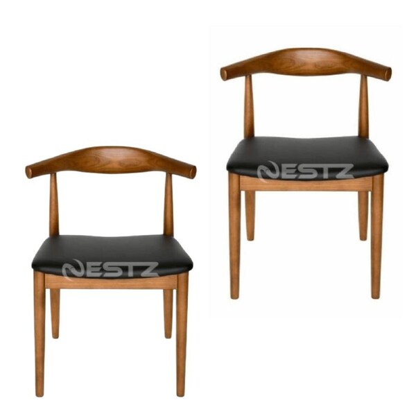 Set of 2 - Hans Wegner Replica CH20 Elbow Dining Chair - Walnut Frame - Black