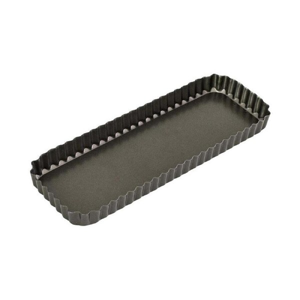 Bakemaster Carbon Steel 36x13cm Quiche Pan Mould w/ Loose Base Rectangular Grey