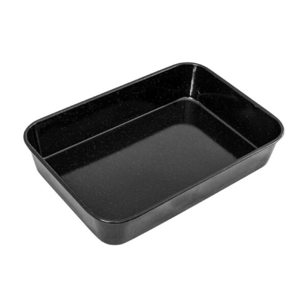 Bakemaster Enamel 40x8cm Deep Roaster Pan Baking Cooking Tray Rectangle Black