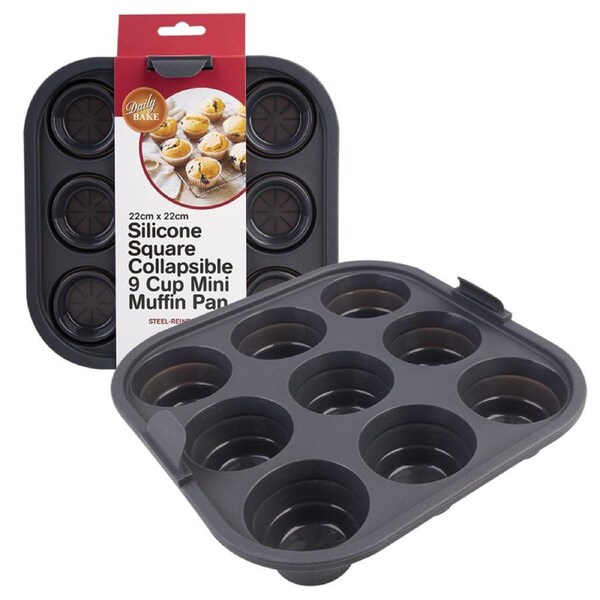 Daily Bake Silicone 22cm Collapsible 9-Cup Mini Muffin Baking Mould Square Black