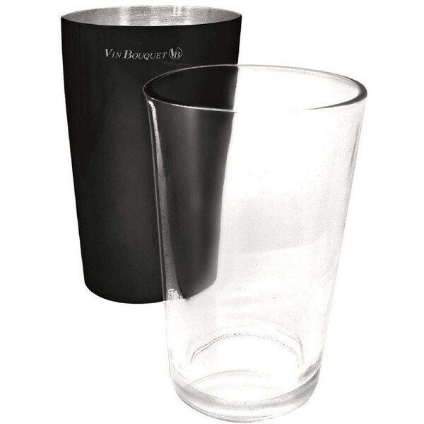 2pc Vin Bouquet Stainless Steel Boston Cocktail Shaker Mixer Set Black/Clear