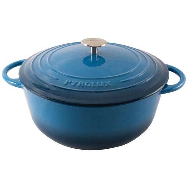 Pyrolux Pyrochef 26cm/5L Cast Iron Round Casserole w/ Lid Cooking Pot Ocean Blue