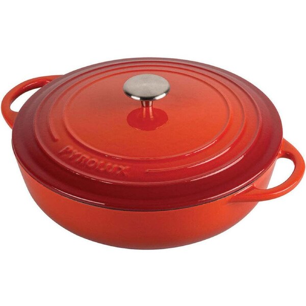Pyrolux Pyrochef 28cm/4L Cast Iron Round Chef Pan w/ Lid Stove/Induction Red