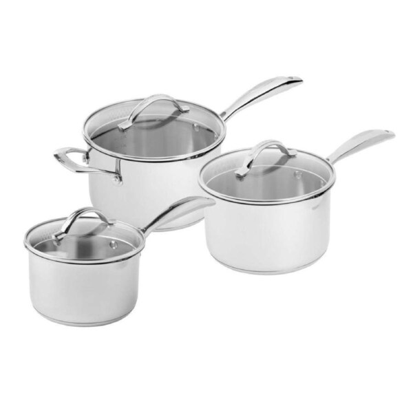 3pc Scanpan 16/18/20cm Stainless Steel Saucepan w/ Glass Lid Set Round Silver