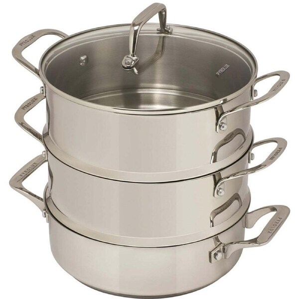 Pyrolux 24cm Stainless Steel 3-Tier Steamer w/ Glass Lid Round Cookware Silver