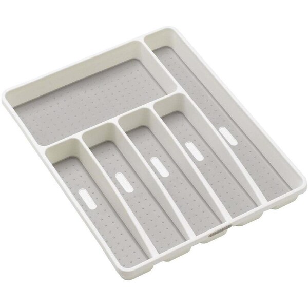 Madesmart 6-Compartment Cutlery Tray w/ Silicone Lining Kitchen Organiser White