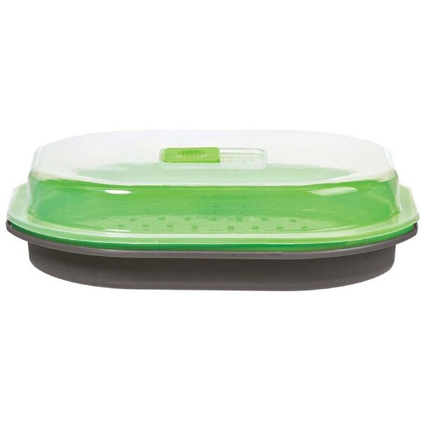 Progressive Plastic Microwave Fish & Veggie Steamer Kitchen Food Cooker Green