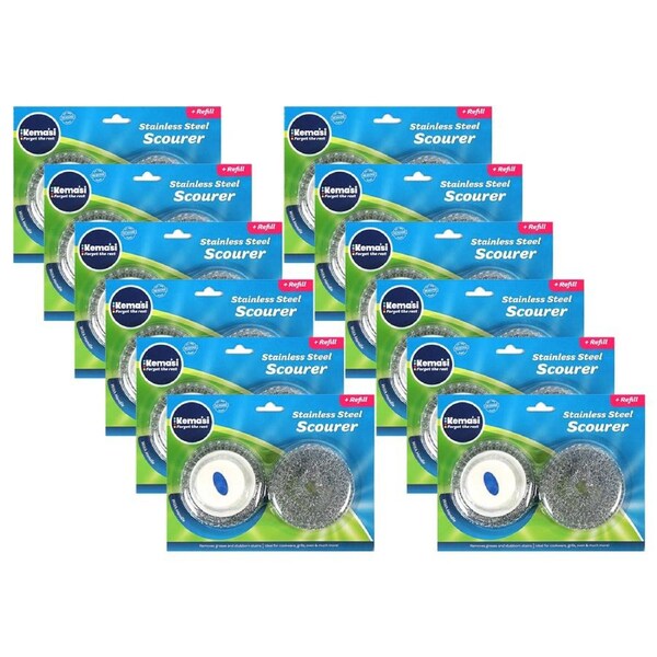 12x kemasi Heavy Duty Multipurpose Stainless Steel Scourer Refill Home Cleaning