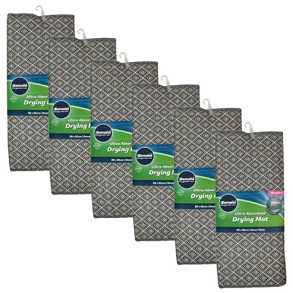 6x kemasi Kitchen Dishwashing Sink Drying Mat Microfibre Home Cleaning Assorted