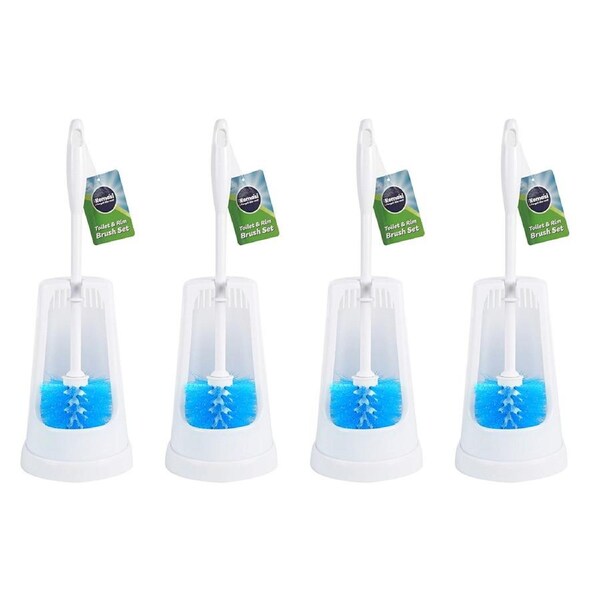 4x kemasi Multipurpose Durable Toilet & Rim Brush Set Bathroom Care Cleaning