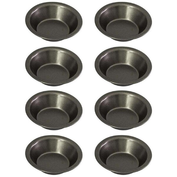 8x Bakemaster Individual 10cm Non-Stick Carbon Steel Round Pie Dish Bakeware BLK