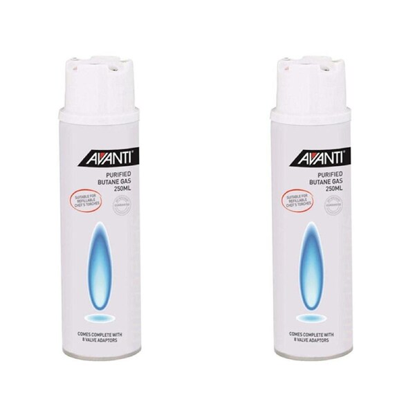 2x Avanti 250ml Purified Butane Gas Cylinder Bottle Refill Kitchen Bake/Cooking